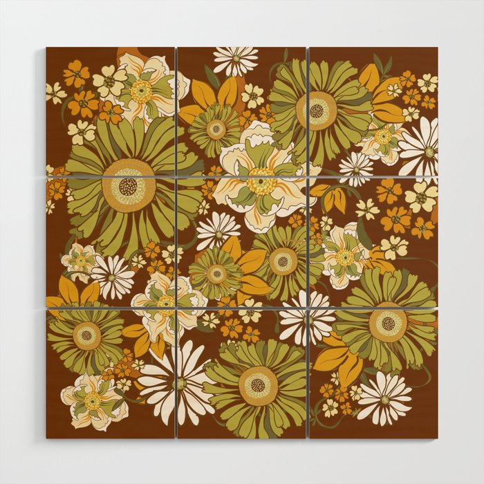 70s Retro Flower Power boho pattern Wood Wall Art