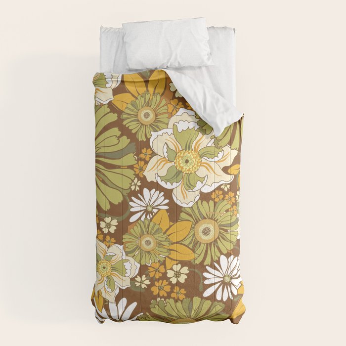 70s Retro Flower Power boho pattern Comforter