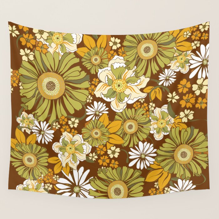 70s Retro Flower Power boho pattern Wall Tapestry