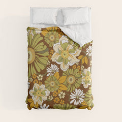 70s Retro Flower Power boho pattern Duvet Cover