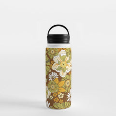 70s Retro Flower Power boho pattern Water Bottle