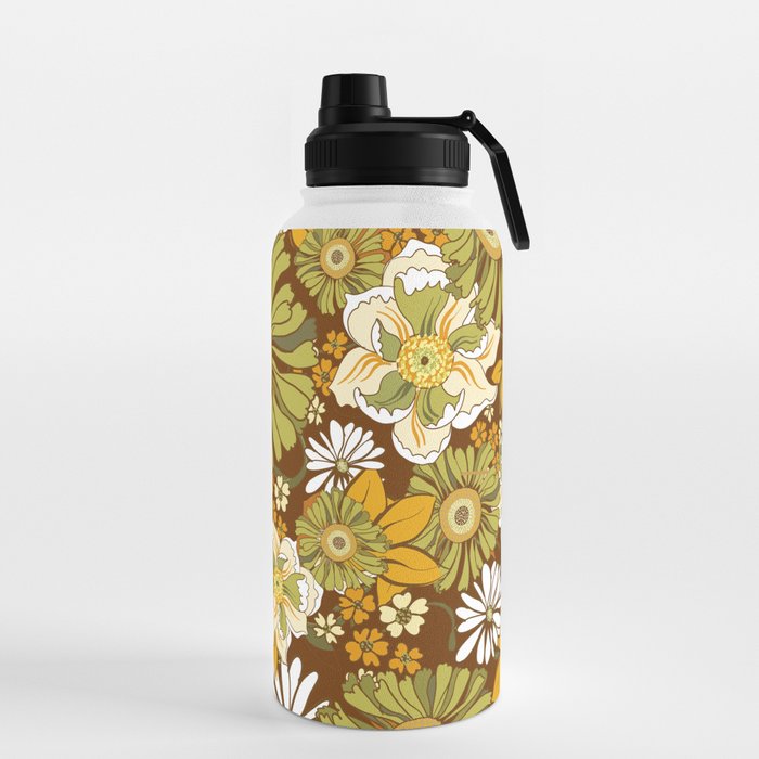 70s Retro Flower Power boho pattern Water Bottle