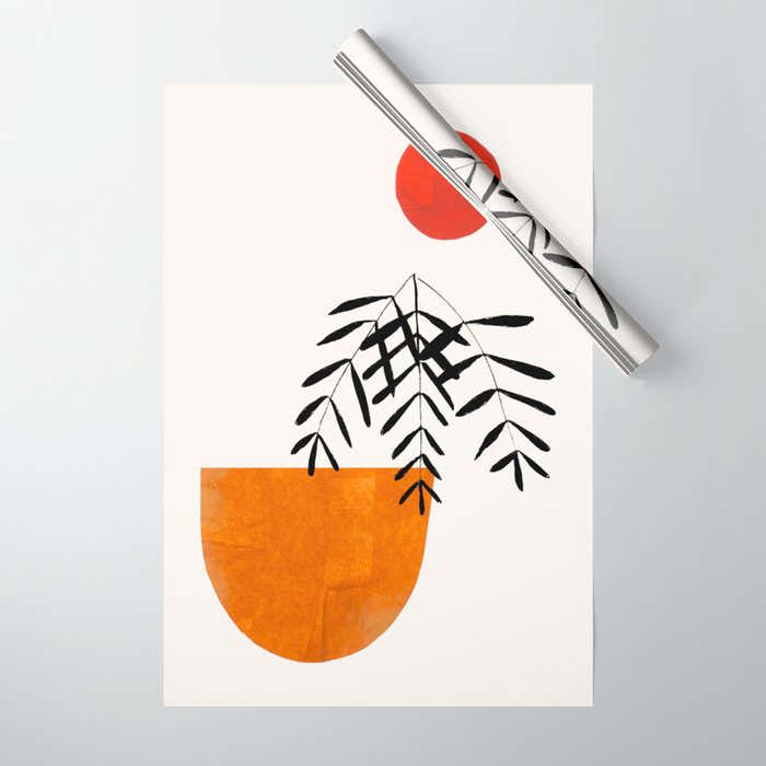 Autumn Vine' Minimal Mid Century Abstract Shapes With Floral Plant Motif Boho Vintage Paper Collage Line Drawing Wrapping Paper