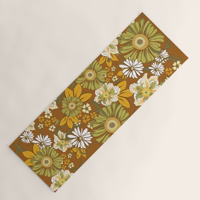 70s Retro Flower Power boho pattern Yoga Mat