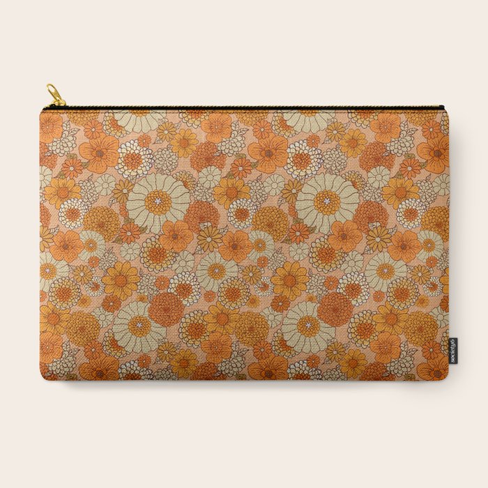 70s retro vintage daisies, flowers, orange, peach Carry All Pouch