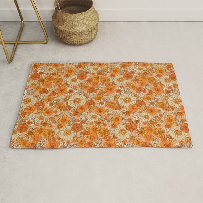 70s retro vintage daisies, flowers, orange, peach Rug
