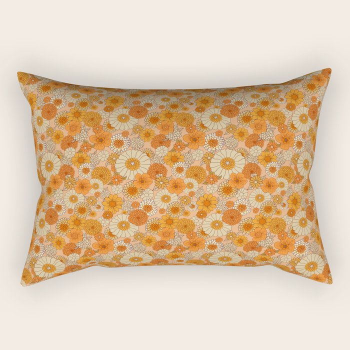 70s retro vintage daisies, flowers, orange, peach Rectangular Pillow