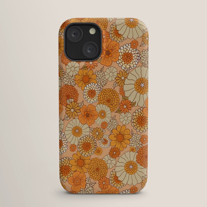 70s retro vintage daisies, flowers, orange, peach iPhone Case