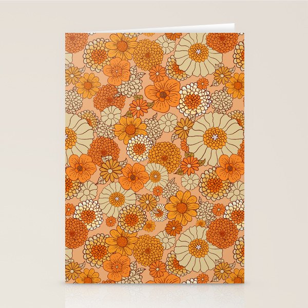 70s retro vintage daisies, flowers, orange, peach Stationery Card