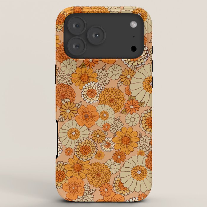 70s retro vintage daisies, flowers, orange, peach iPhone Case
