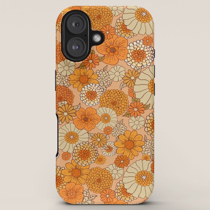 70s retro vintage daisies, flowers, orange, peach iPhone Case