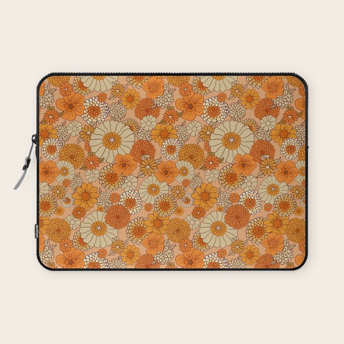 70s retro vintage daisies, flowers, orange, peach Laptop Sleeve