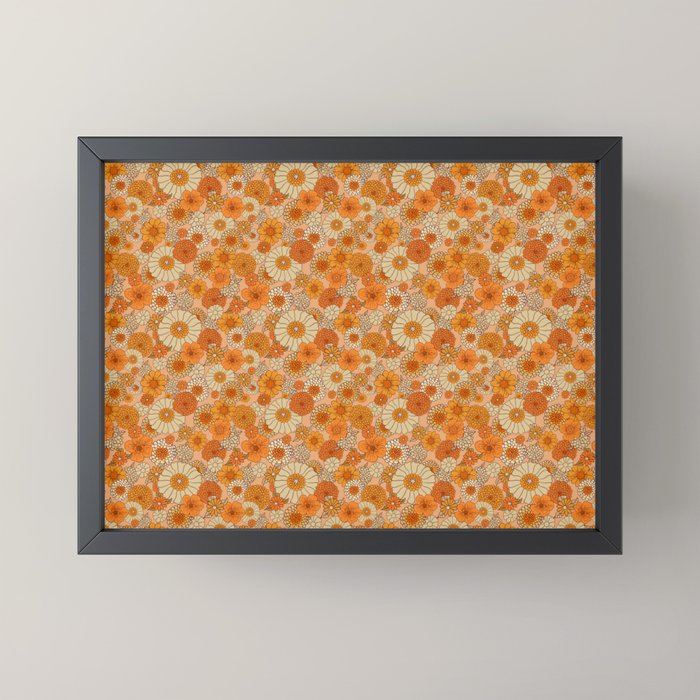 70s retro vintage daisies, flowers, orange, peach Mini Art Print
