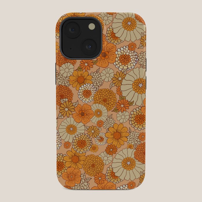 70s retro vintage daisies, flowers, orange, peach iPhone Case