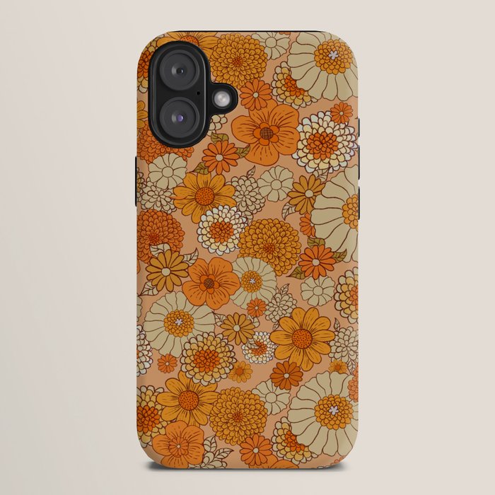 70s retro vintage daisies, flowers, orange, peach iPhone Case
