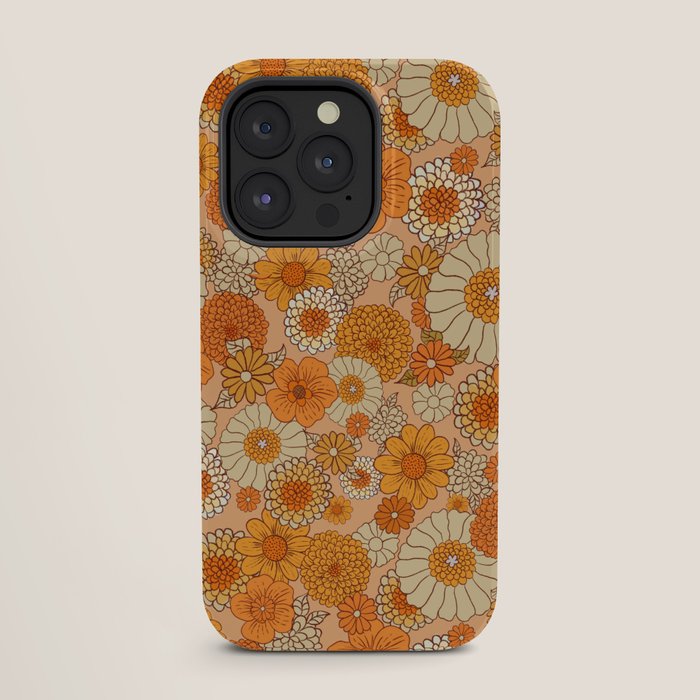 70s retro vintage daisies, flowers, orange, peach iPhone Case