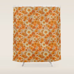 70s retro vintage daisies, flowers, orange, peach Shower Curtain