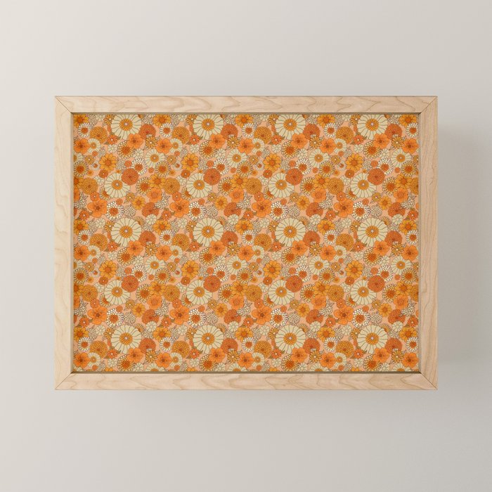 70s retro vintage daisies, flowers, orange, peach Mini Art Print