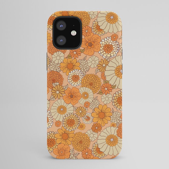 70s retro vintage daisies, flowers, orange, peach iPhone Case