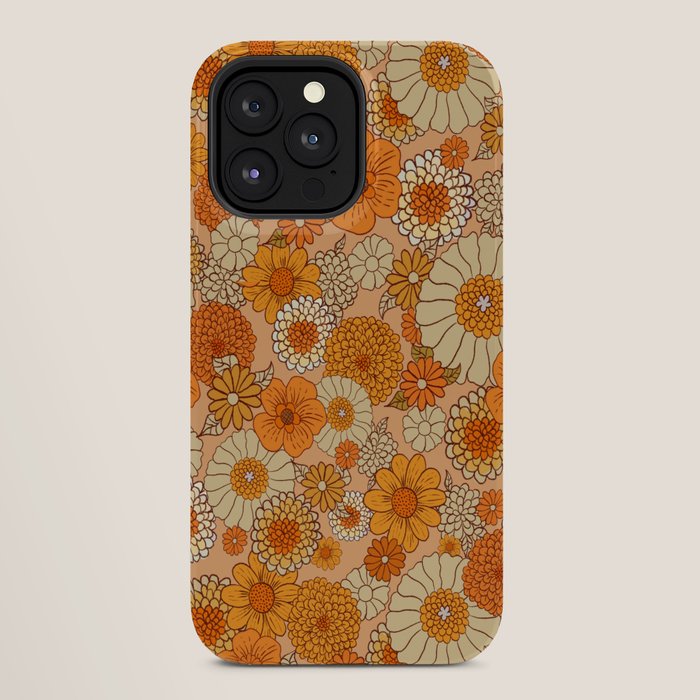 70s retro vintage daisies, flowers, orange, peach iPhone Case