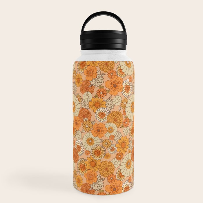 70s retro vintage daisies, flowers, orange, peach Water Bottle