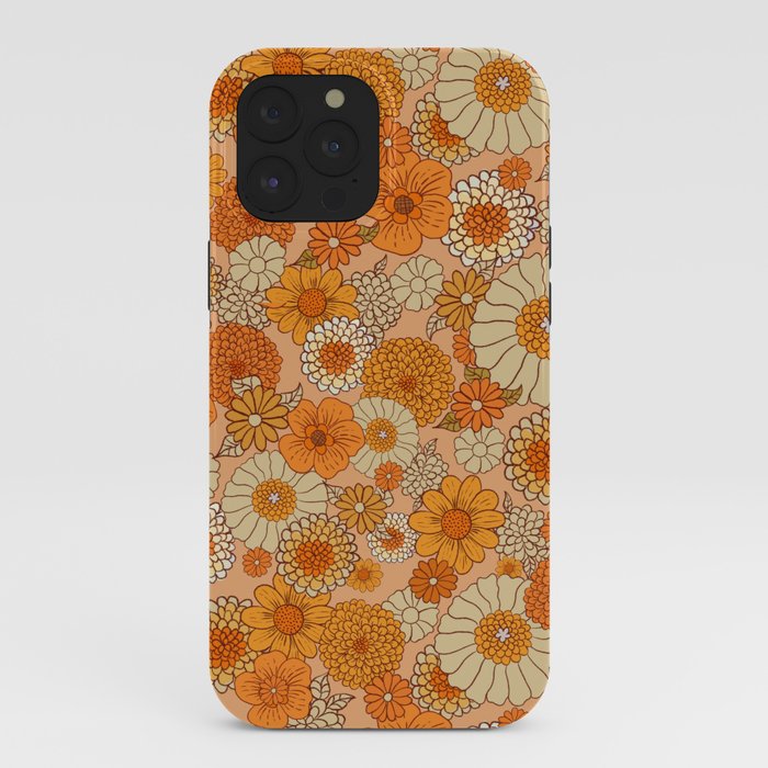 70s retro vintage daisies, flowers, orange, peach iPhone Case