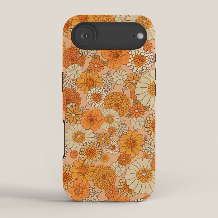 70s retro vintage daisies, flowers, orange, peach iPhone Case