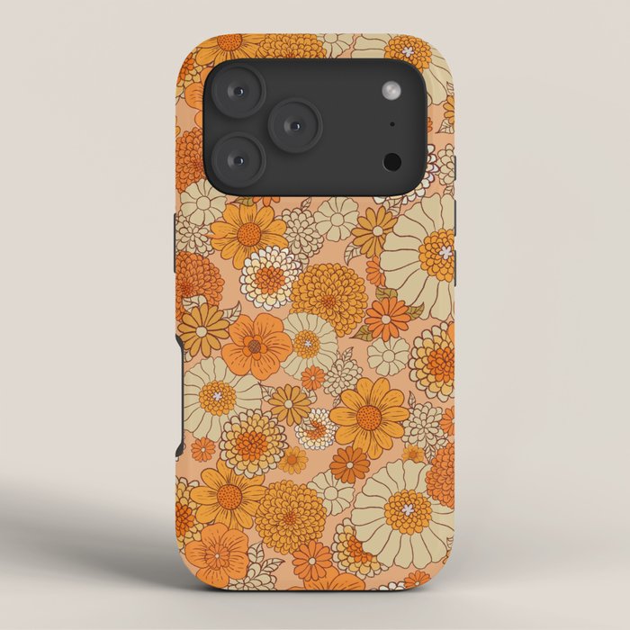 70s retro vintage daisies, flowers, orange, peach iPhone Case