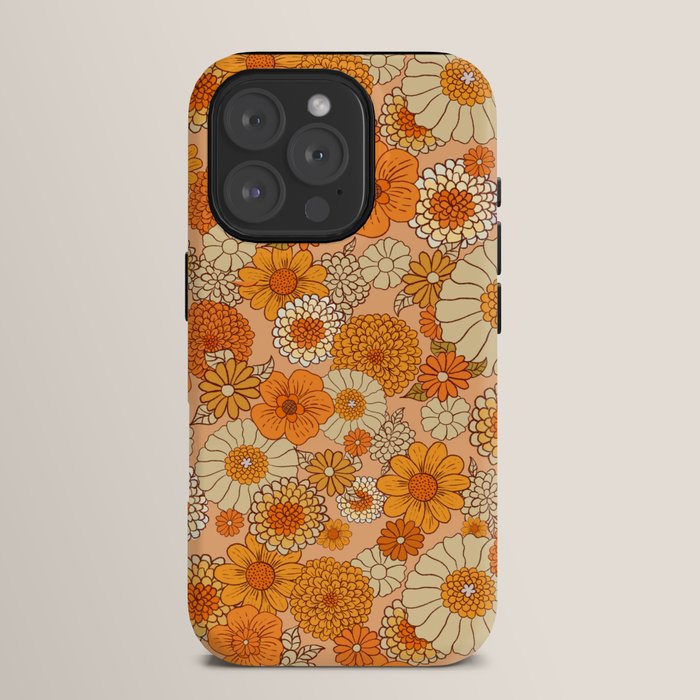 70s retro vintage daisies, flowers, orange, peach iPhone Case