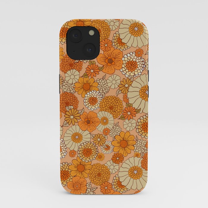 70s retro vintage daisies, flowers, orange, peach iPhone Case