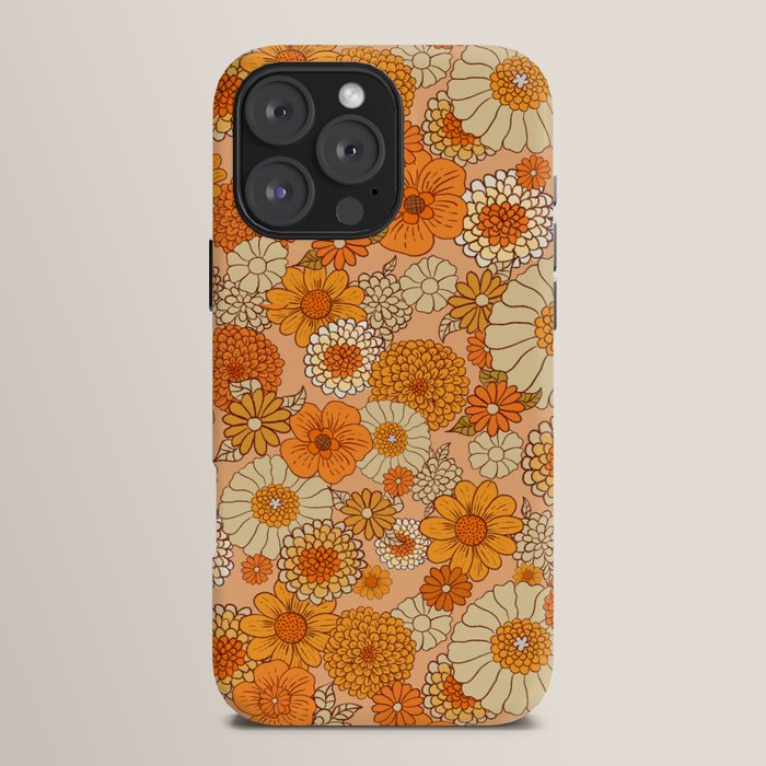 70s retro vintage daisies, flowers, orange, peach iPhone Case