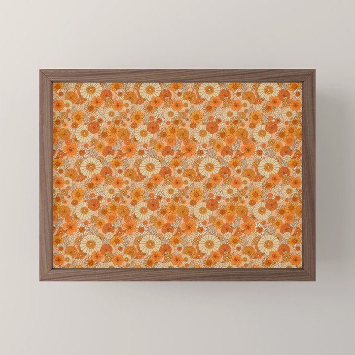 70s retro vintage daisies, flowers, orange, peach Mini Art Print