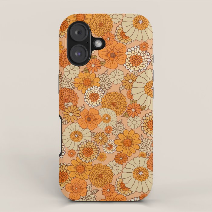 70s retro vintage daisies, flowers, orange, peach iPhone Case