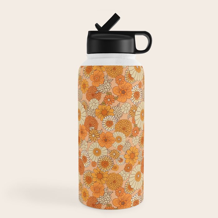 70s retro vintage daisies, flowers, orange, peach Water Bottle