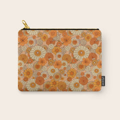 70s retro vintage daisies, flowers, orange, peach Carry All Pouch