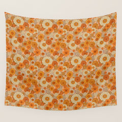 70s retro vintage daisies, flowers, orange, peach Wall Tapestry