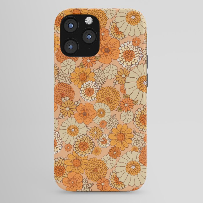 70s retro vintage daisies, flowers, orange, peach iPhone Case