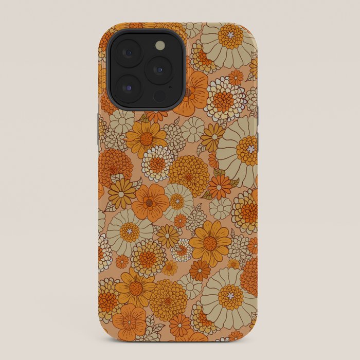 70s retro vintage daisies, flowers, orange, peach iPhone Case