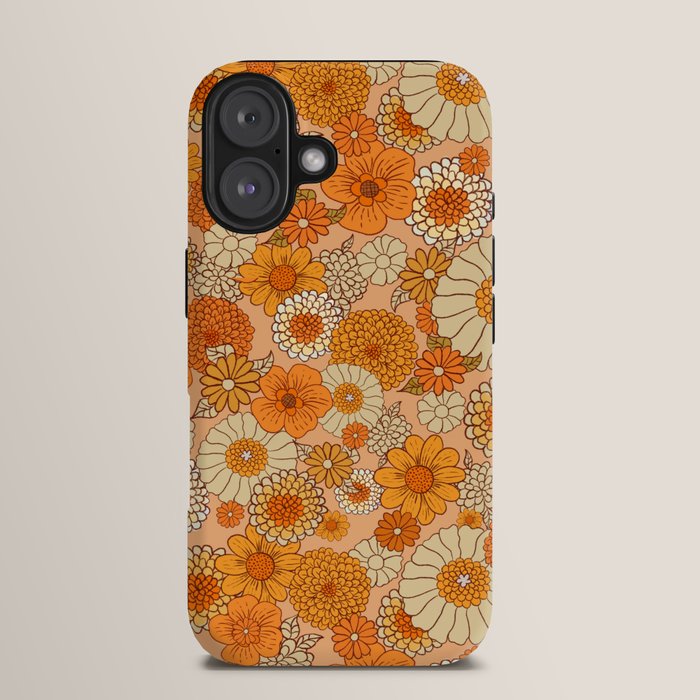 70s retro vintage daisies, flowers, orange, peach iPhone Case