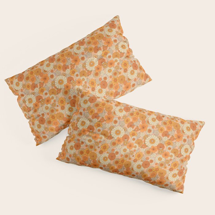 70s retro vintage daisies, flowers, orange, peach Pillow Sham
