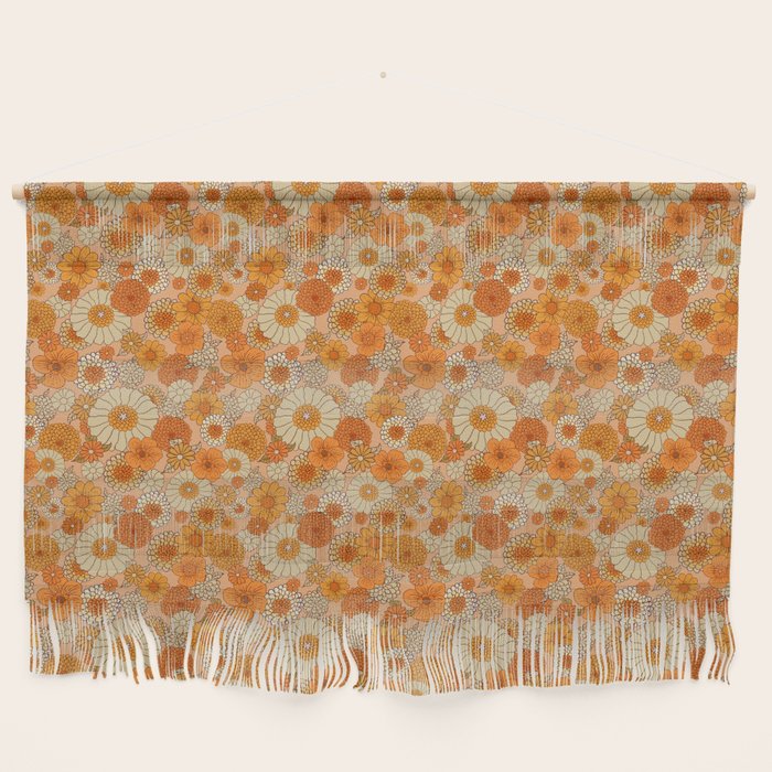 70s retro vintage daisies, flowers, orange, peach Wall Hanging