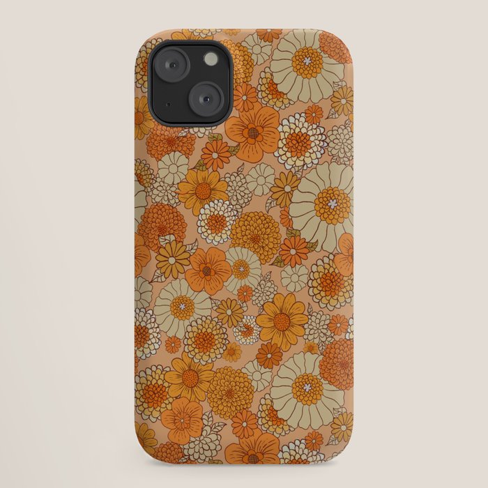 70s retro vintage daisies, flowers, orange, peach iPhone Case