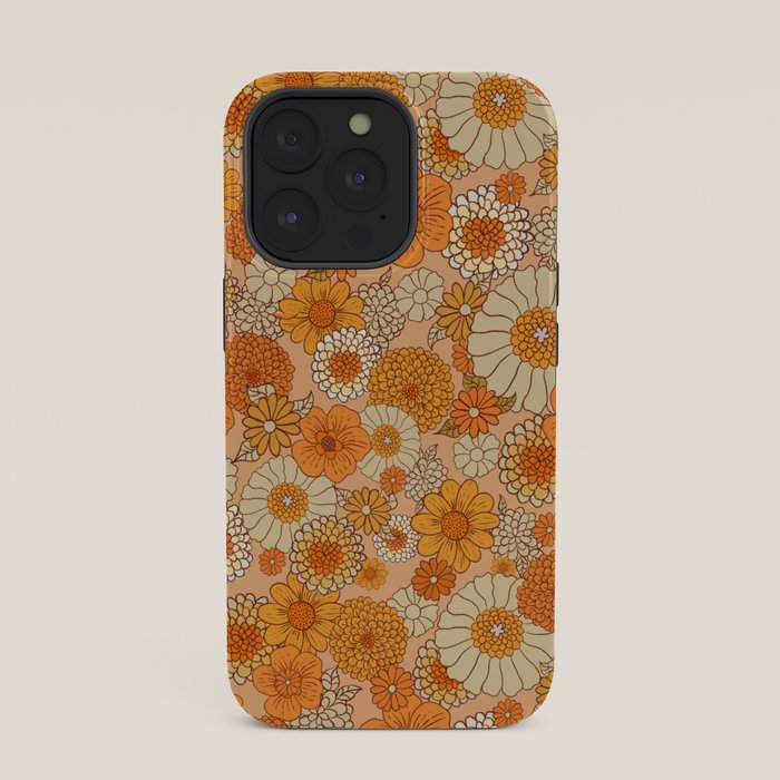 70s retro vintage daisies, flowers, orange, peach iPhone Case