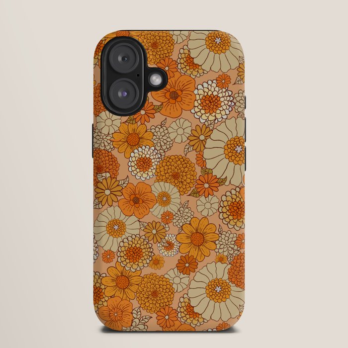 70s retro vintage daisies, flowers, orange, peach iPhone Case