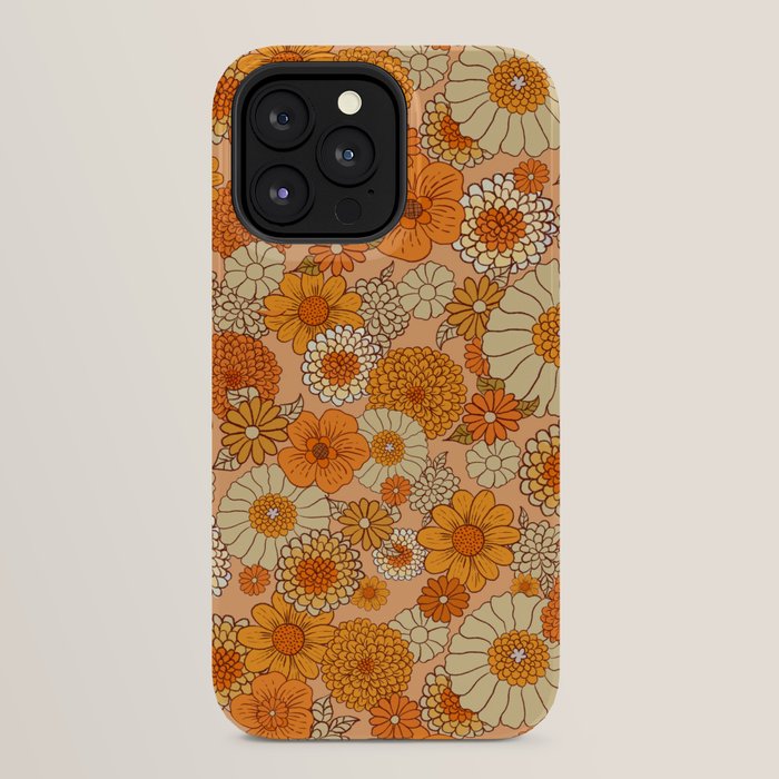 70s retro vintage daisies, flowers, orange, peach iPhone Case