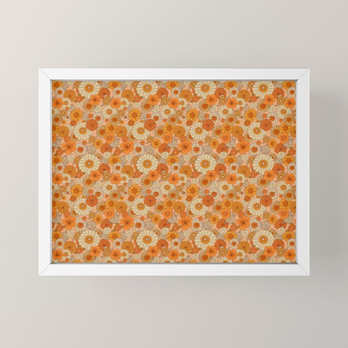 70s retro vintage daisies, flowers, orange, peach Mini Art Print