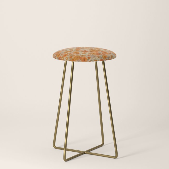 70s retro vintage daisies, flowers, orange, peach Stool