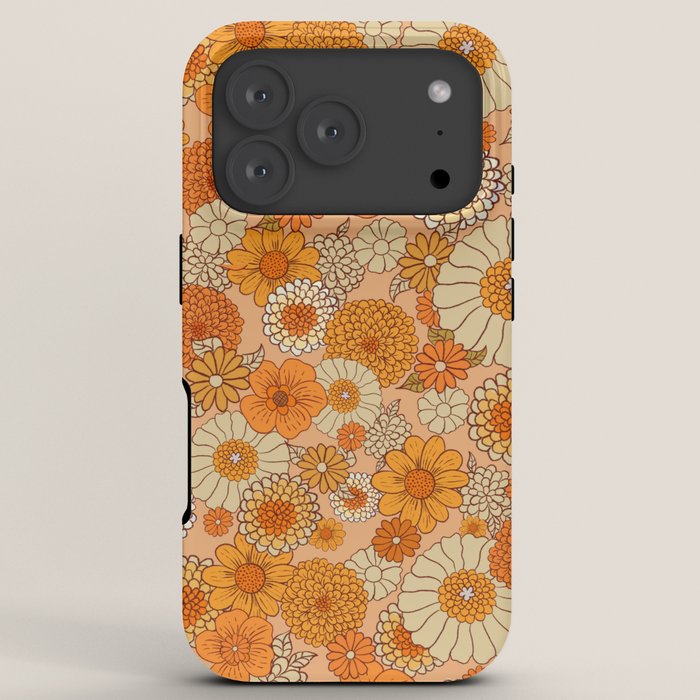 70s retro vintage daisies, flowers, orange, peach iPhone Case