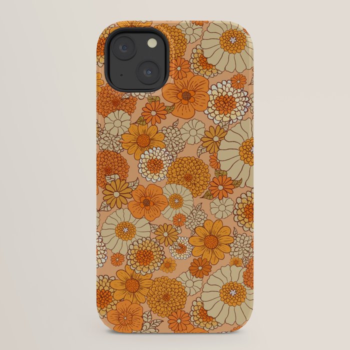 70s retro vintage daisies, flowers, orange, peach iPhone Case