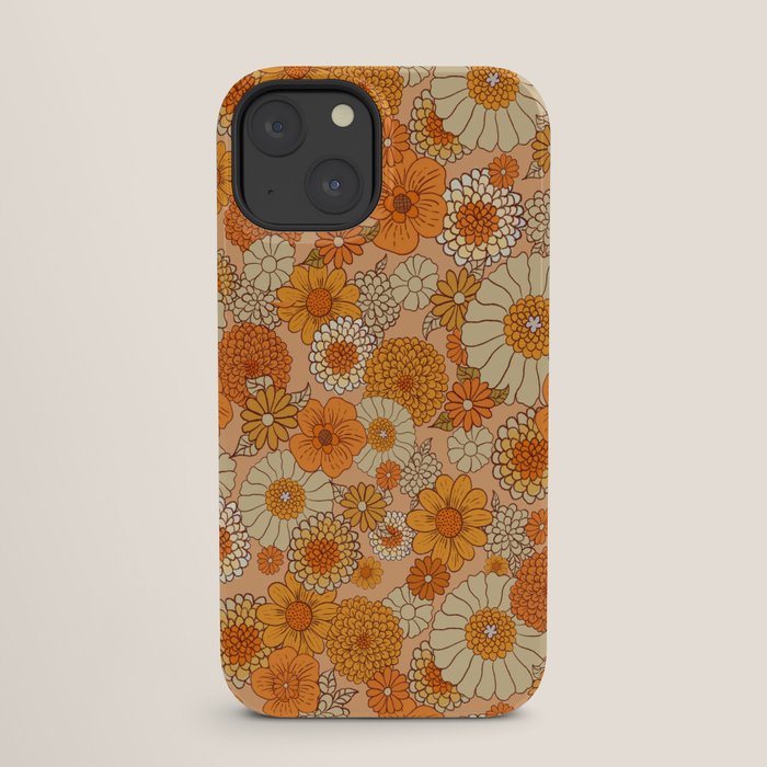 70s retro vintage daisies, flowers, orange, peach iPhone Case
